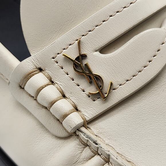 Saint Laurent YSL Monogram Leather Loafers Marble White EU 36.5 US 6.5 - $1050 - Picture 10 of 12